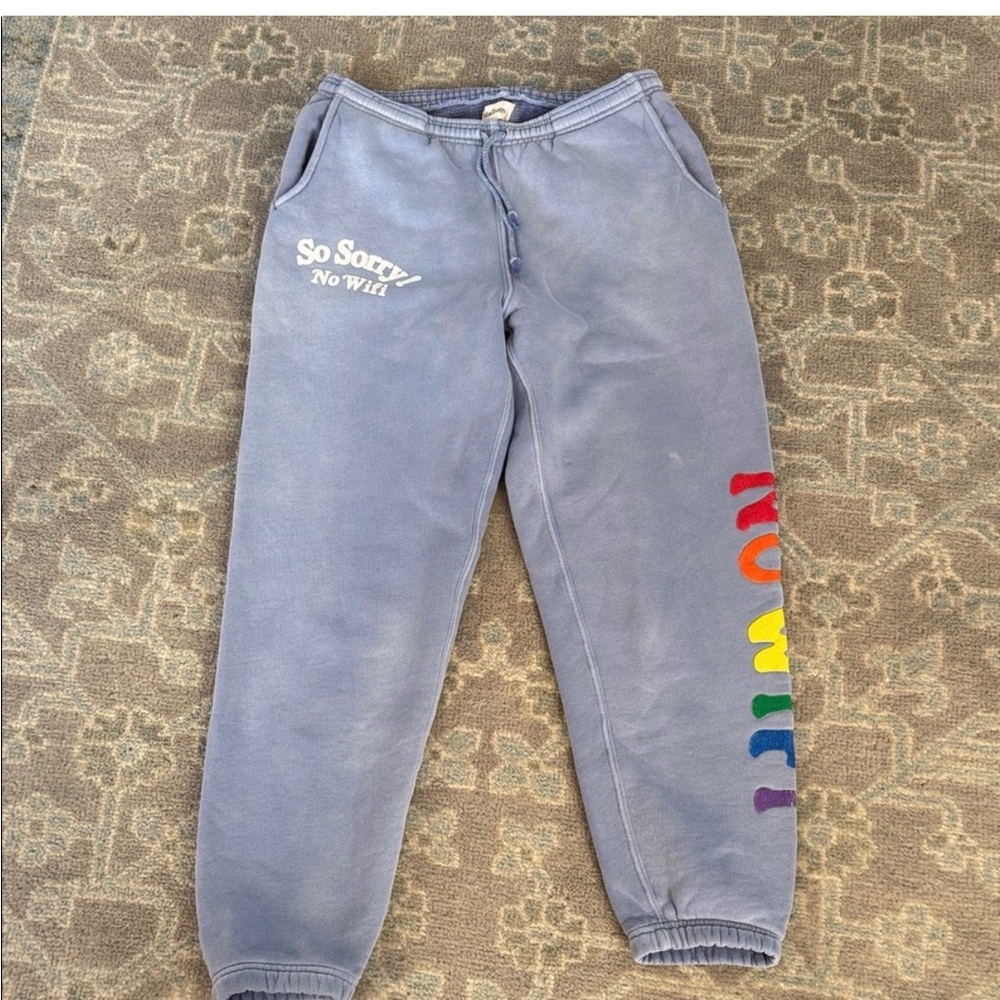 Madhappy So Sorry No Wirl Track Pants — Faded Blue with Rainbow Side Logo